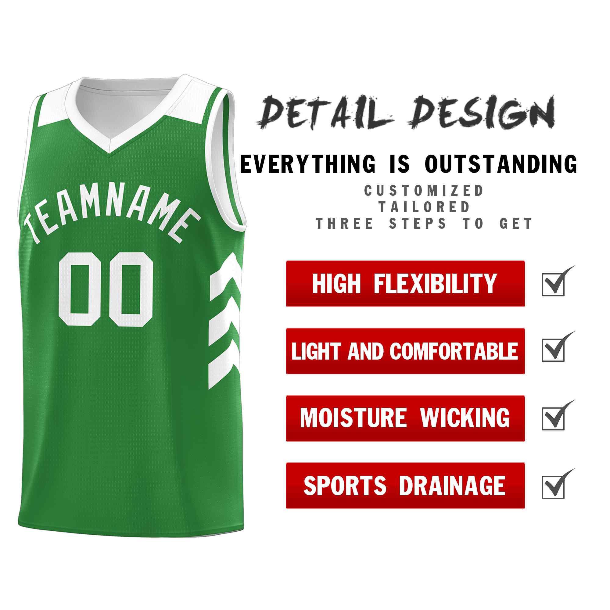 Maillot de basket-ball personnalisé vert et blanc classique