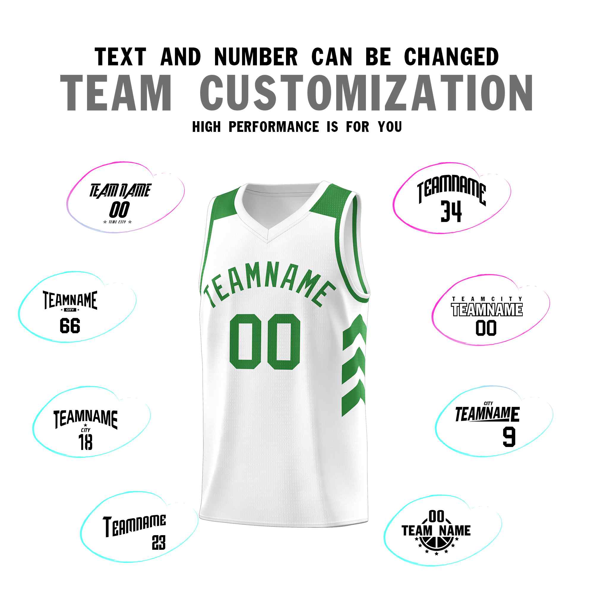 Maillot de basket-ball personnalisé blanc vert classique