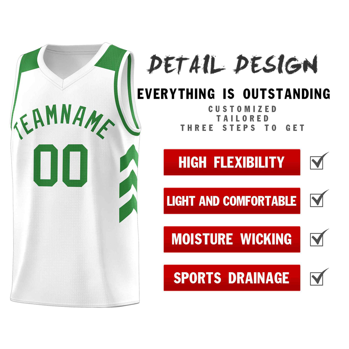 Custom White Green Classic Kits Sports Uniform Basketball Jersey