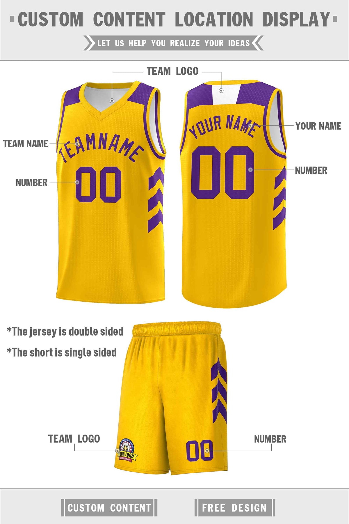 Custom Yellow Purple Classic Sets Sports Uniform Basketball Jersey