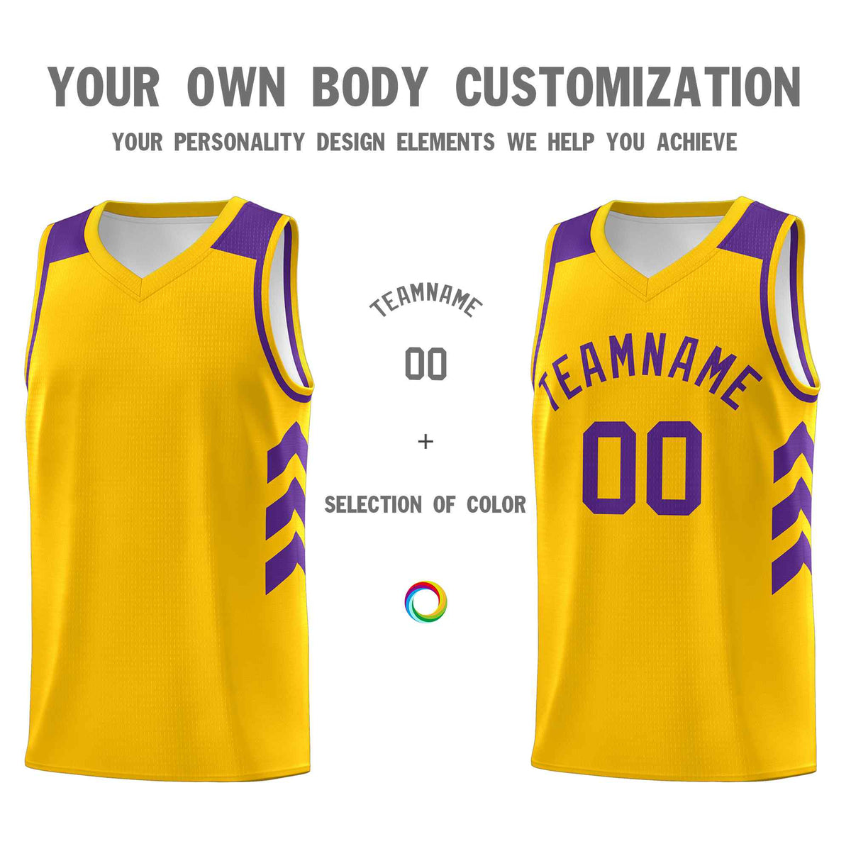 Custom Yellow Purple Classic Kits Sports Uniform Basketball Jersey