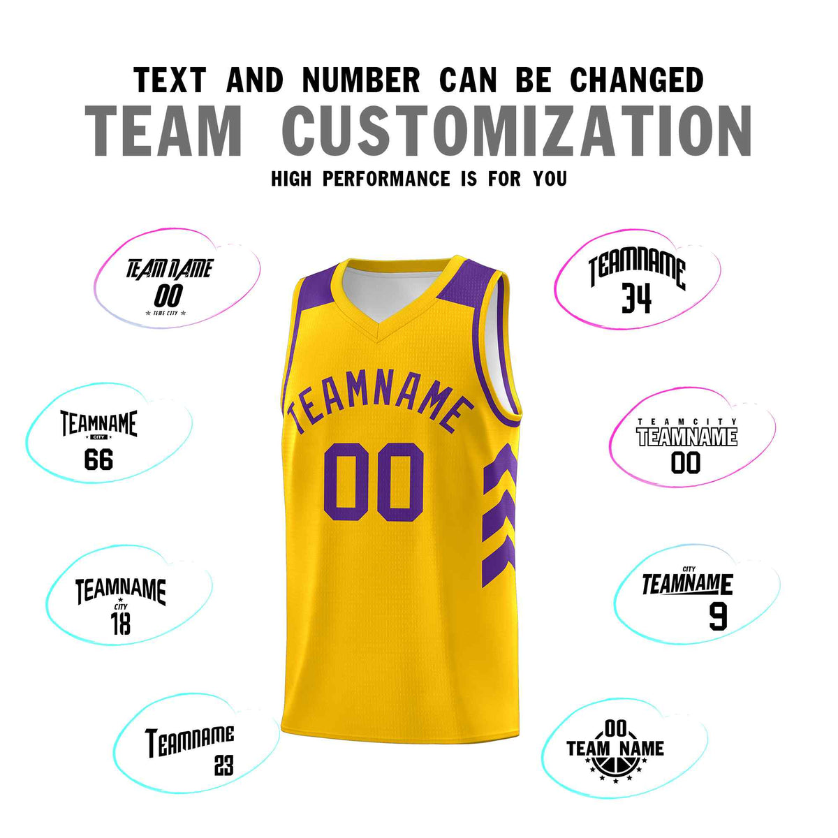 Custom Yellow Purple Classic Kits Sports Uniform Basketball Jersey