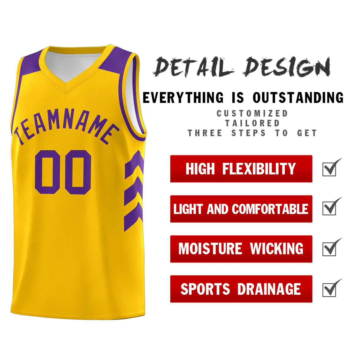 Custom Yellow Purple Classic Kits Sports Uniform Basketball Jersey