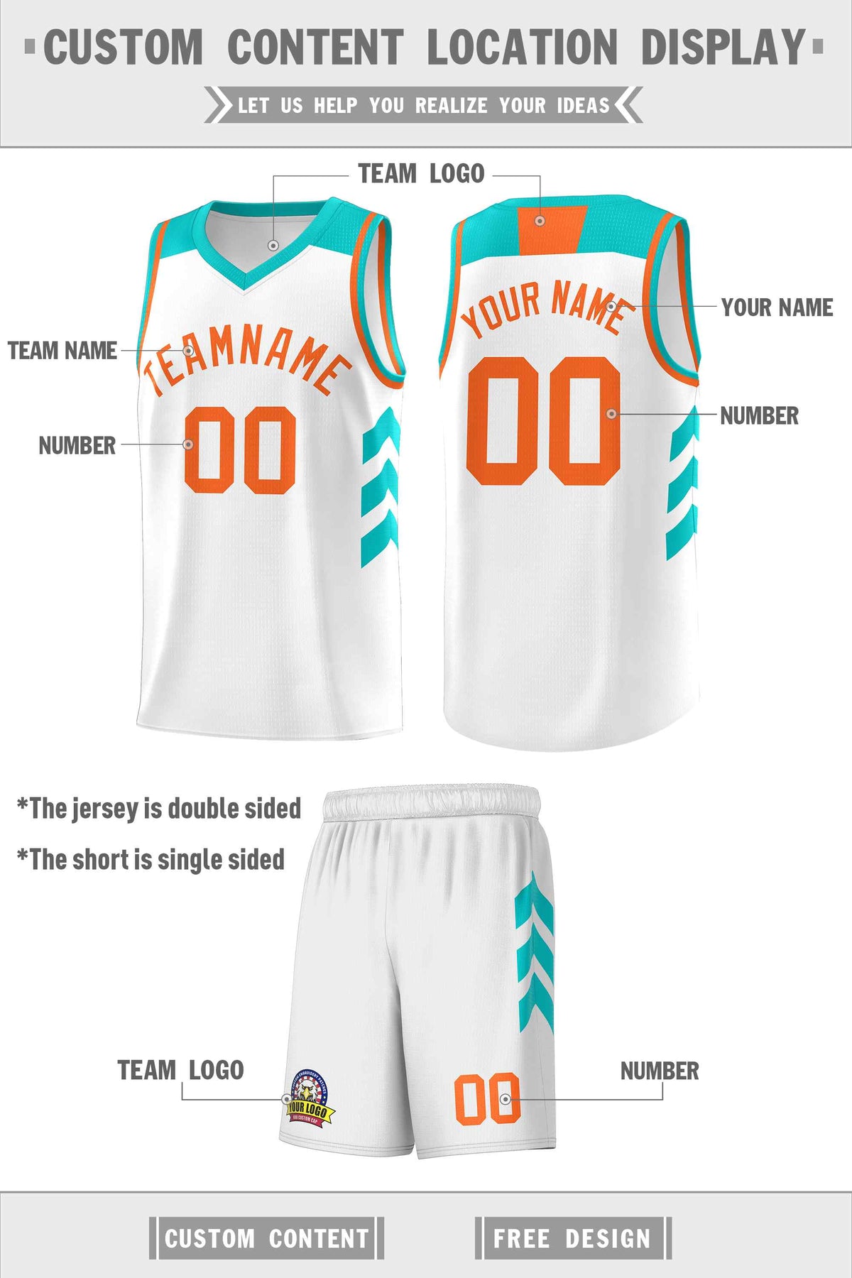 Custom White Orange Classic Kits Sports Uniform Basketball Jersey