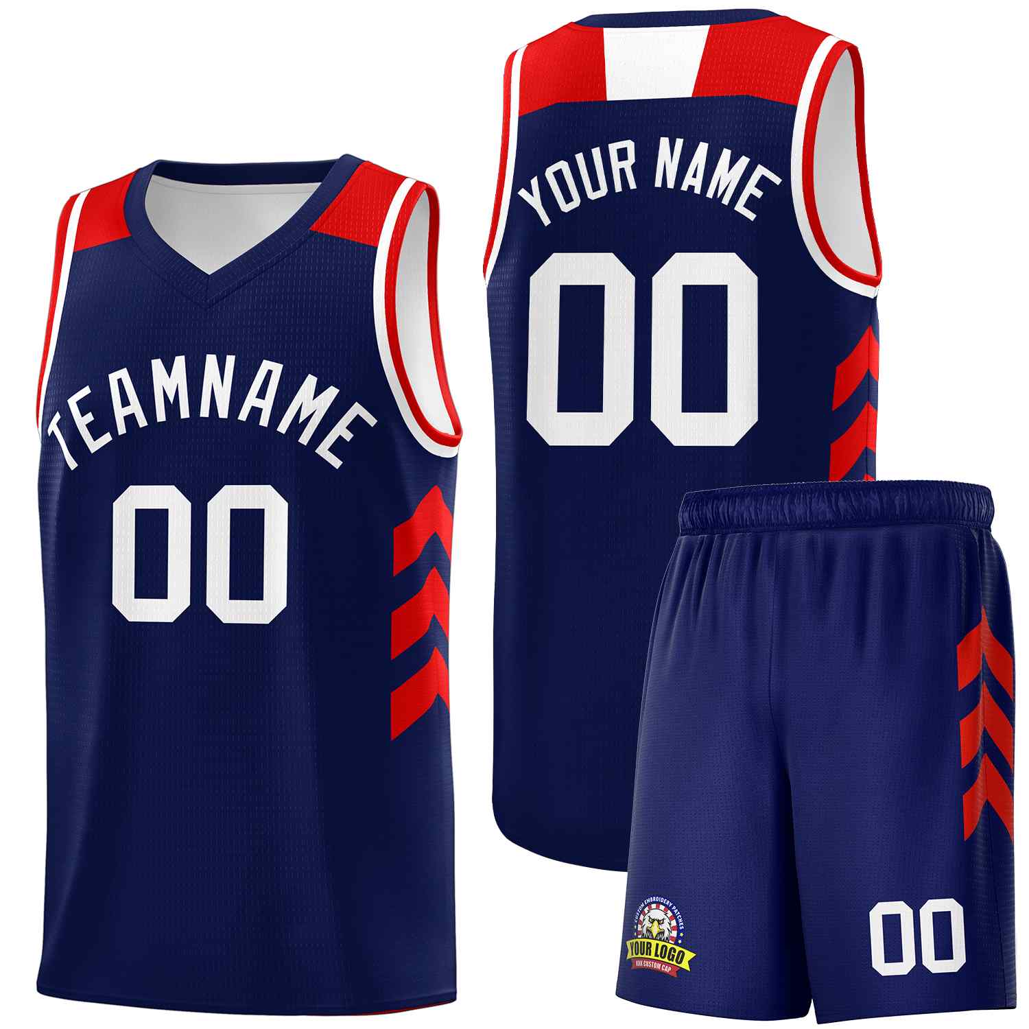 Maillot de basket-ball classique bleu marine et blanc personnalisé