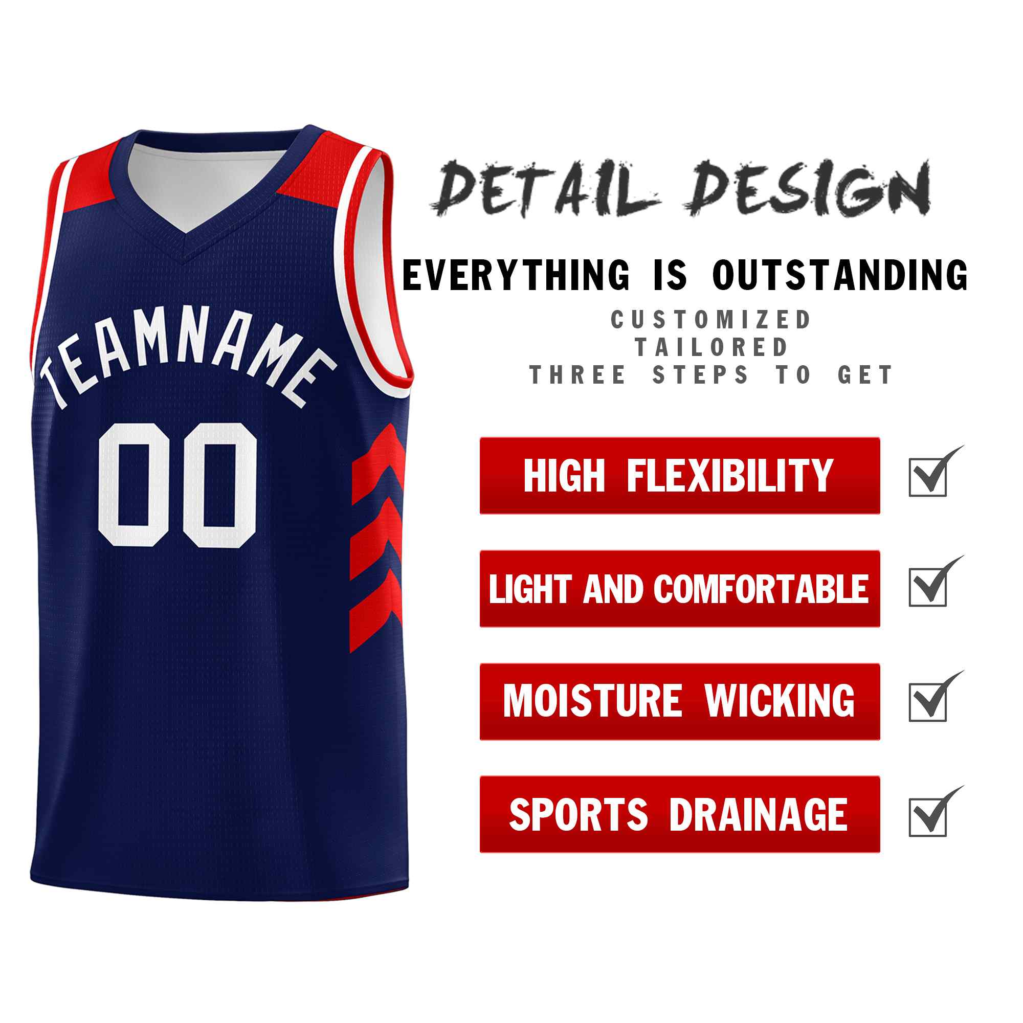 Maillot de basket-ball classique bleu marine et blanc personnalisé