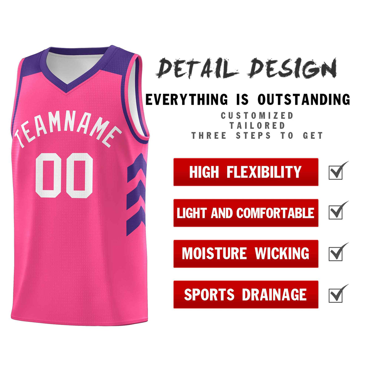 Custom Pink White Classic Kits Sports Uniform Basketball Jersey