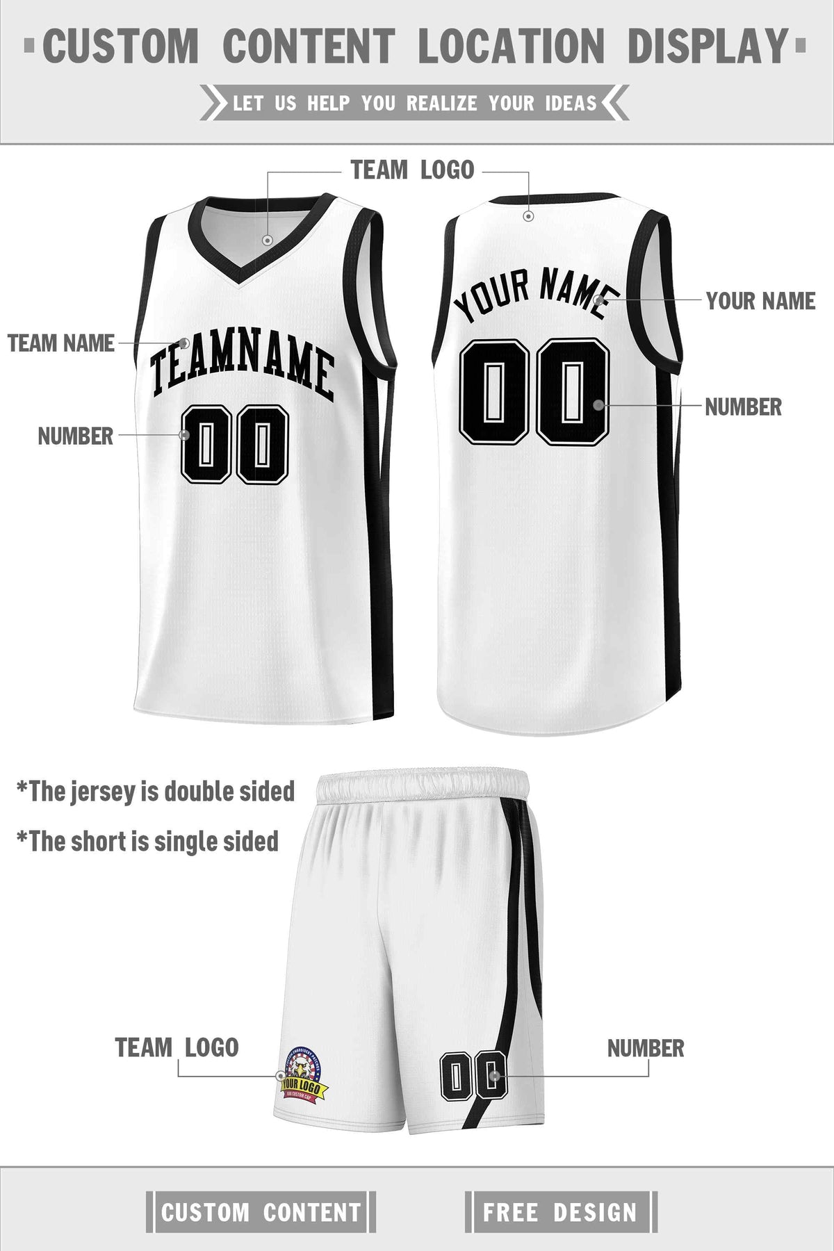 Custom Black White Classic Kits Sports Uniform Basketball Jersey | KXKSHOP