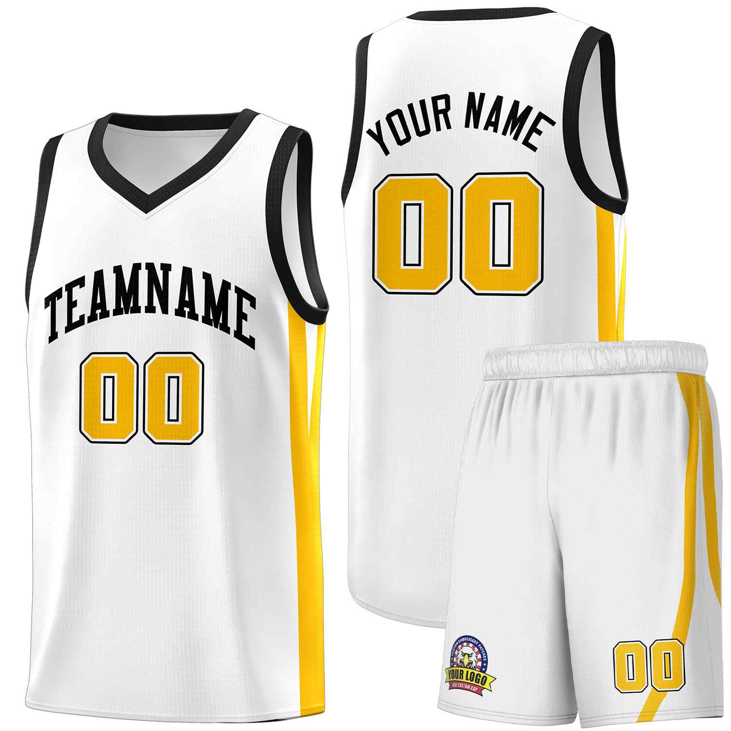 Maillot de basket-ball personnalisé blanc noir classique