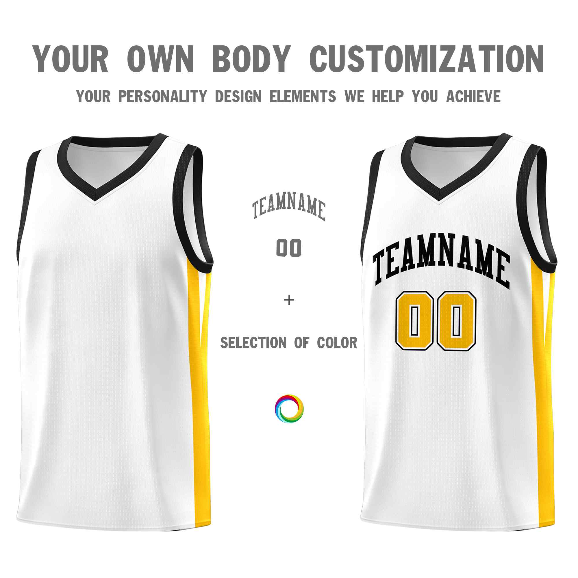 Maillot de basket-ball personnalisé blanc noir classique