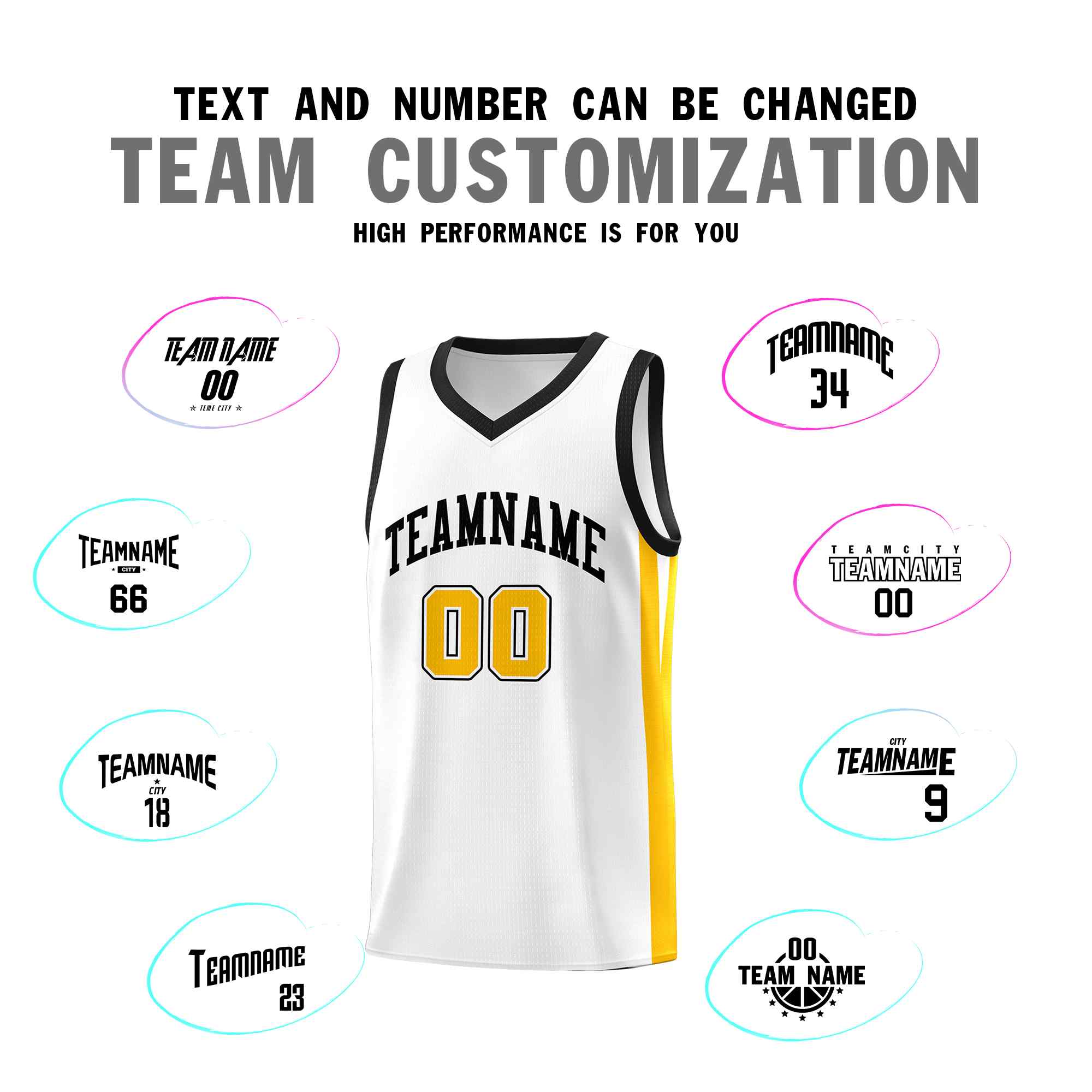 Maillot de basket-ball personnalisé blanc noir classique