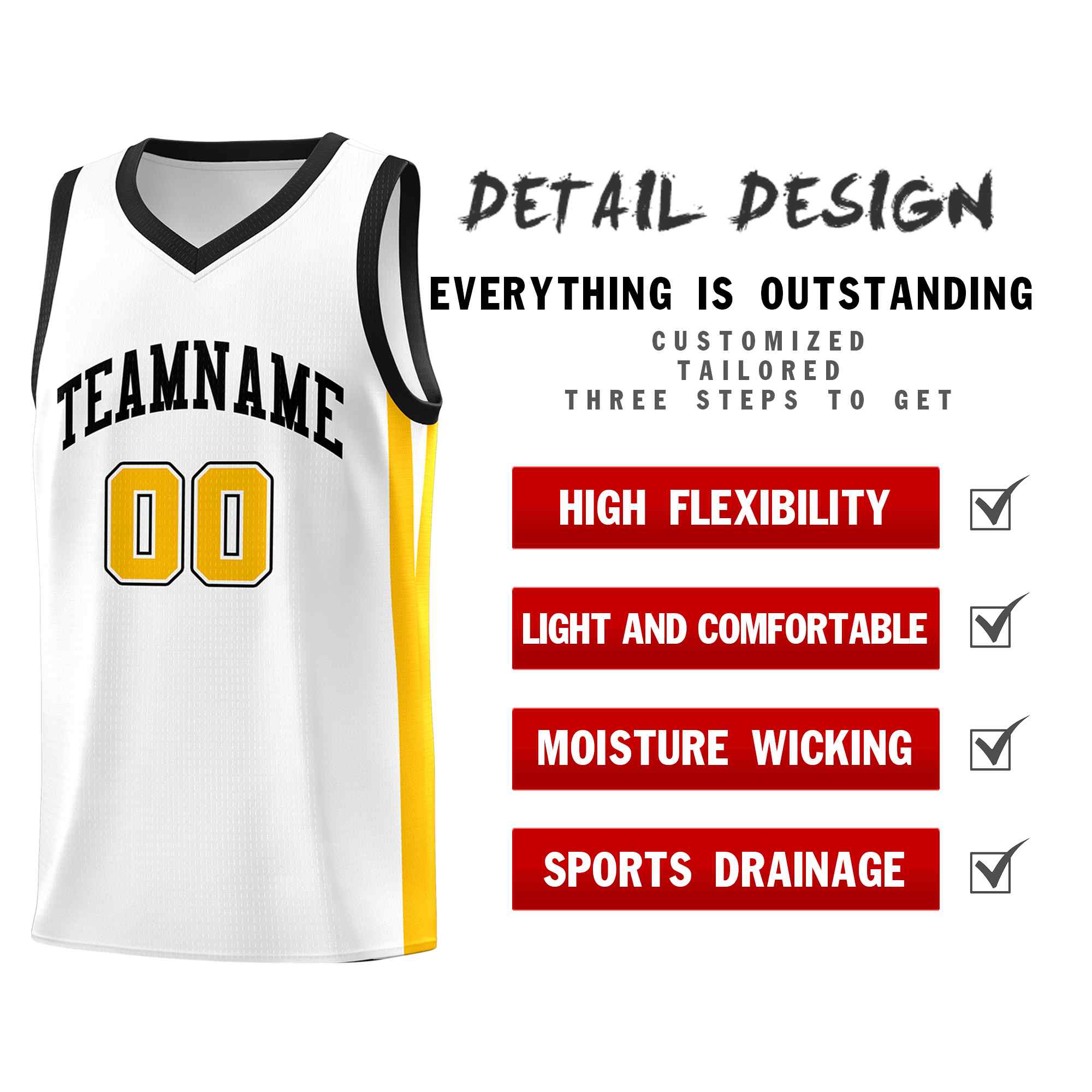 Maillot de basket-ball personnalisé blanc noir classique