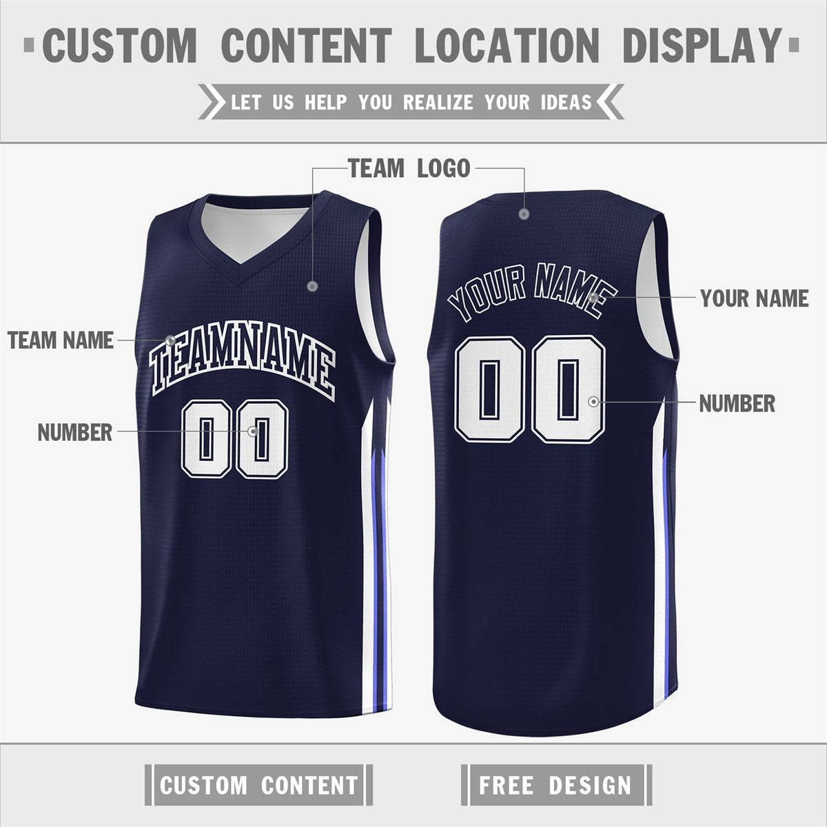 Custom Navy White Classic Tops Fashion Sportwear Basketball Jersey | KXKSHOP