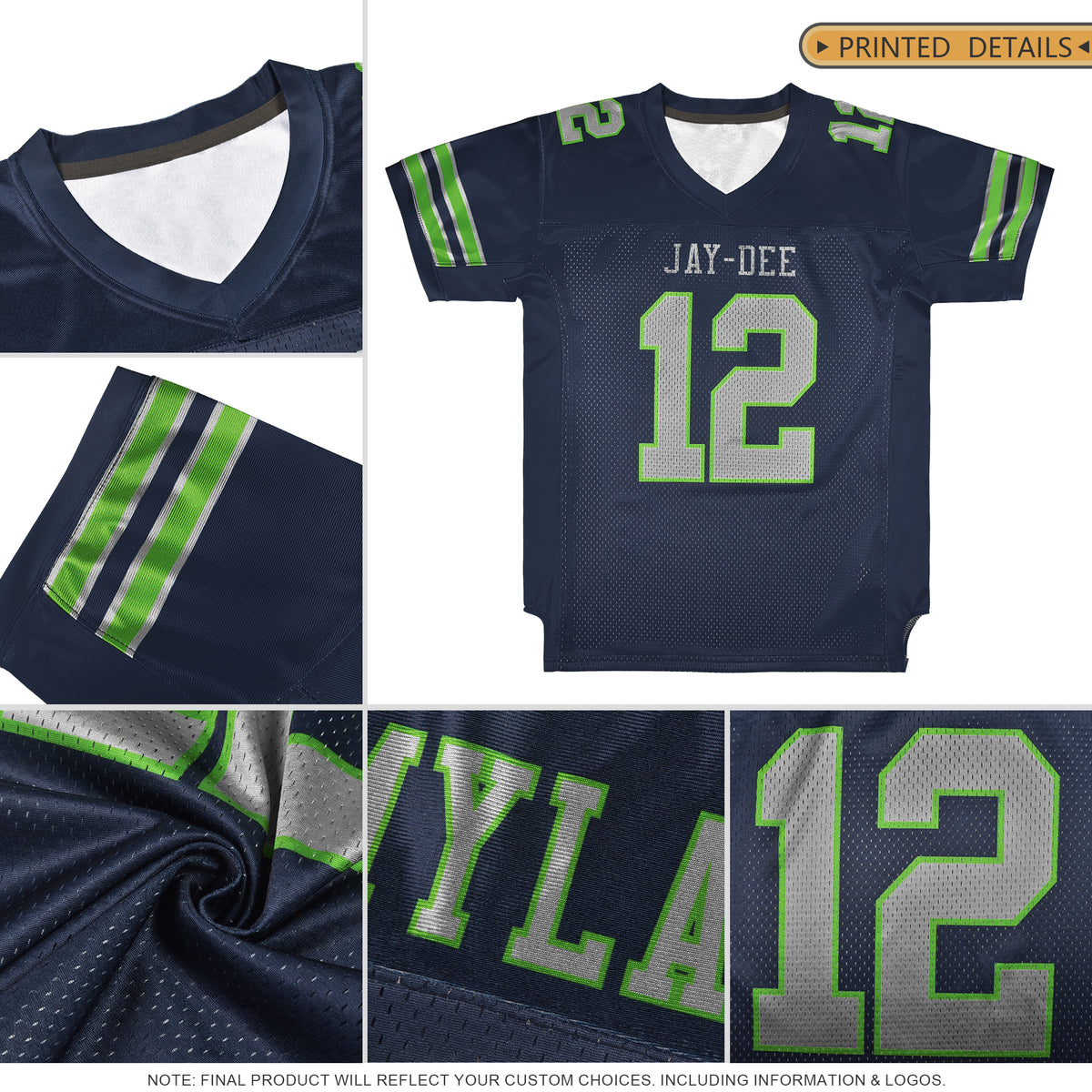 Benutzerdefinierte Navy Hellgrau-Neongrün Klassischer Stil Mesh American Football Trikot