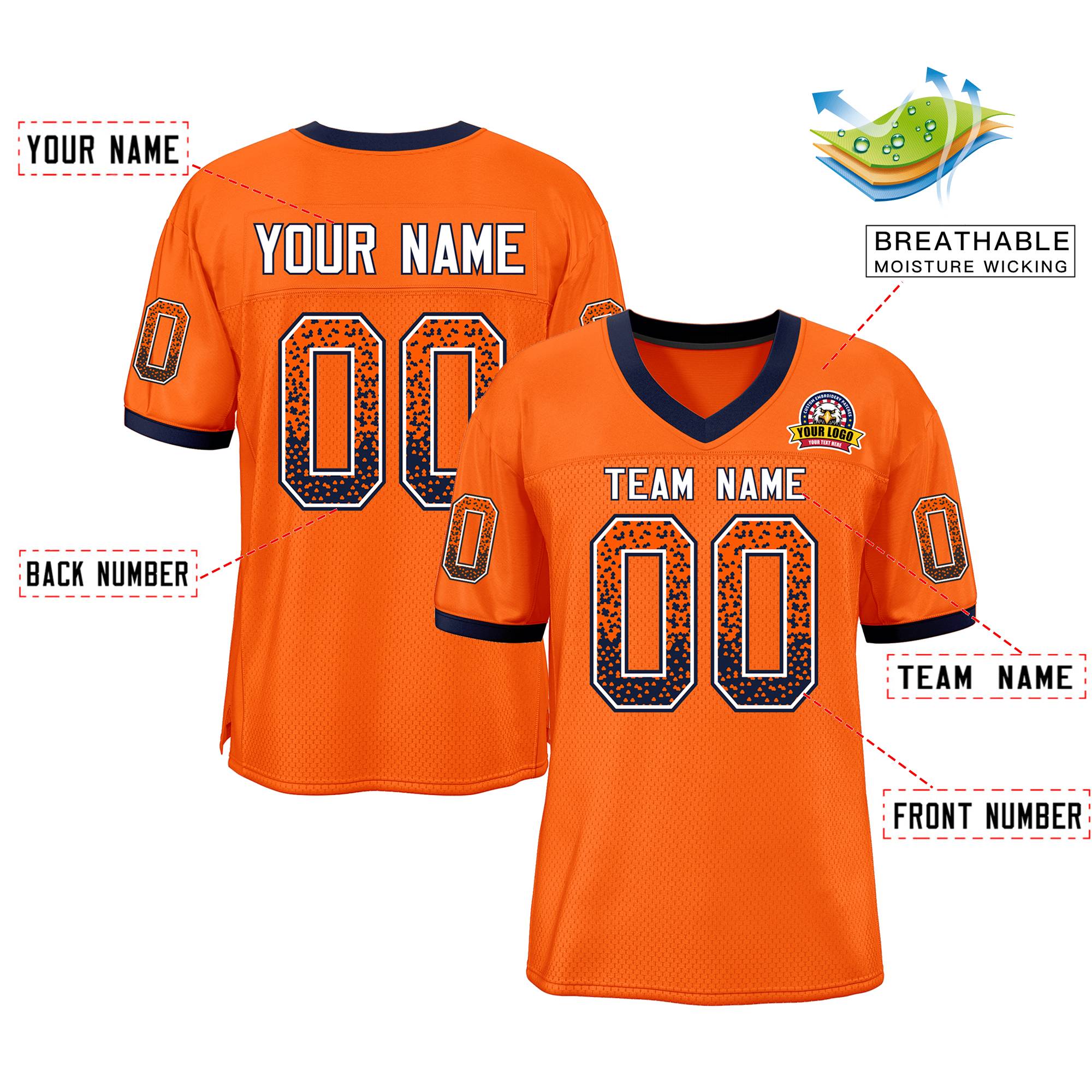 Custom Orange White-Navy Drift Fashion Mesh Authentic American Football Jersey| KXKSHOP