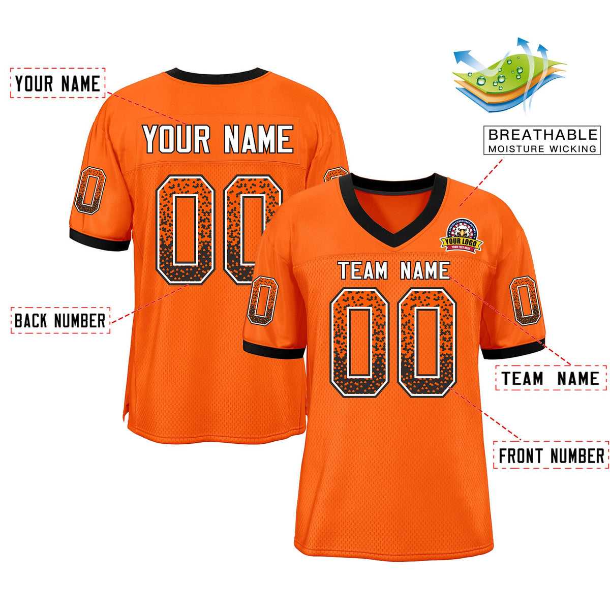 Custom Orange White-Black Drift Fashion Mesh Authentic American Football Jersey| KXKSHOP