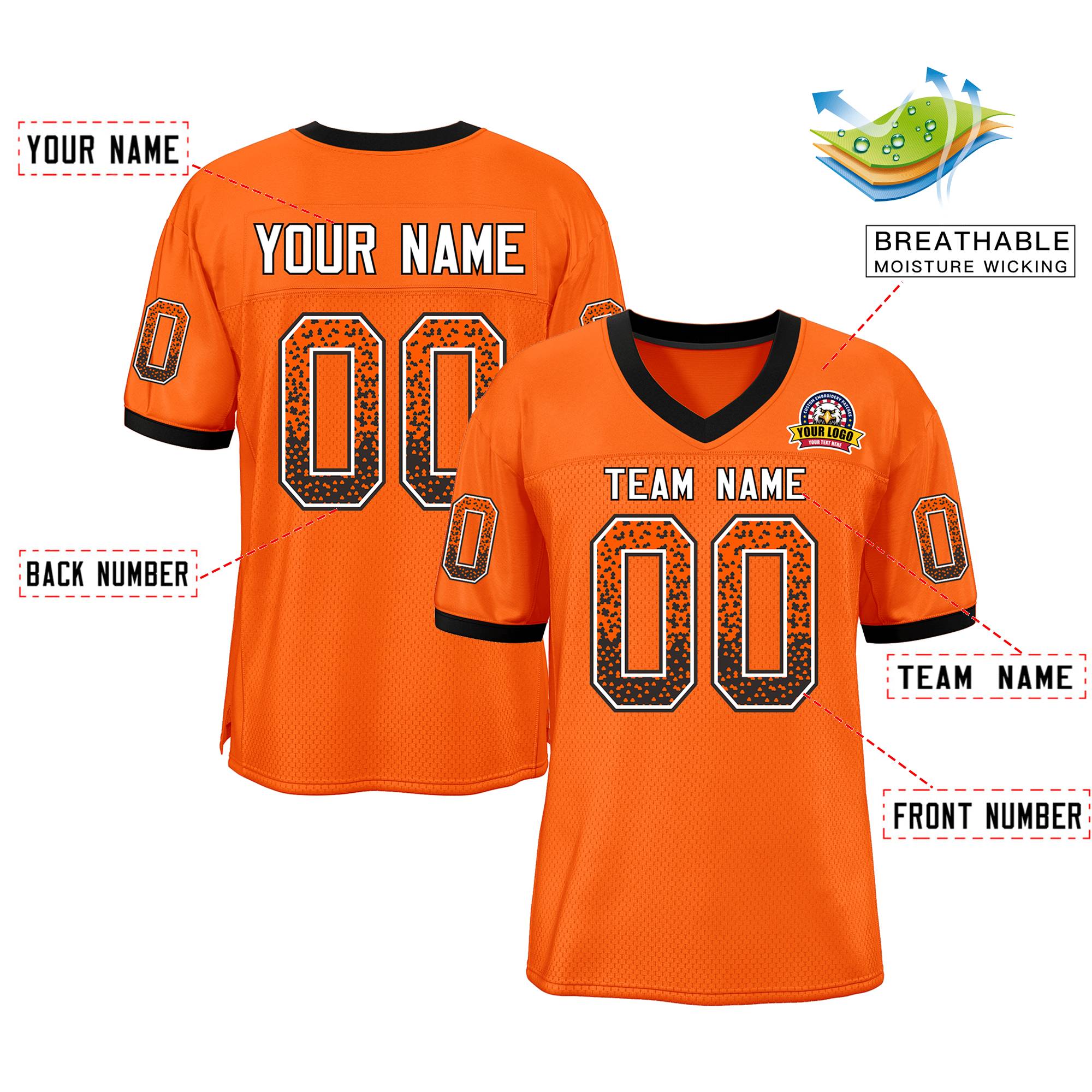 Custom Orange White-Black Drift Fashion Mesh Authentic American Football Jersey| KXKSHOP