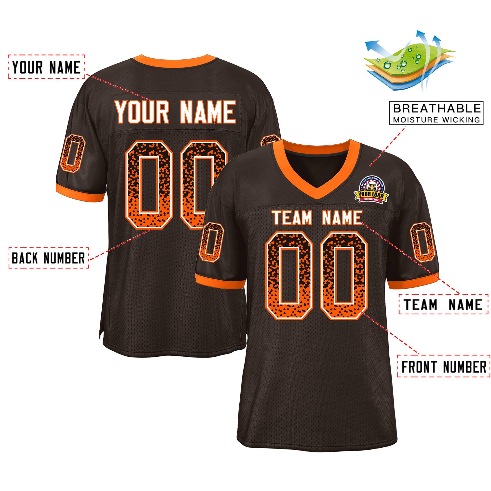 Custom Brown White-Orange Drift Fashion Mesh Authentic American Football Jersey| KXKSHOP