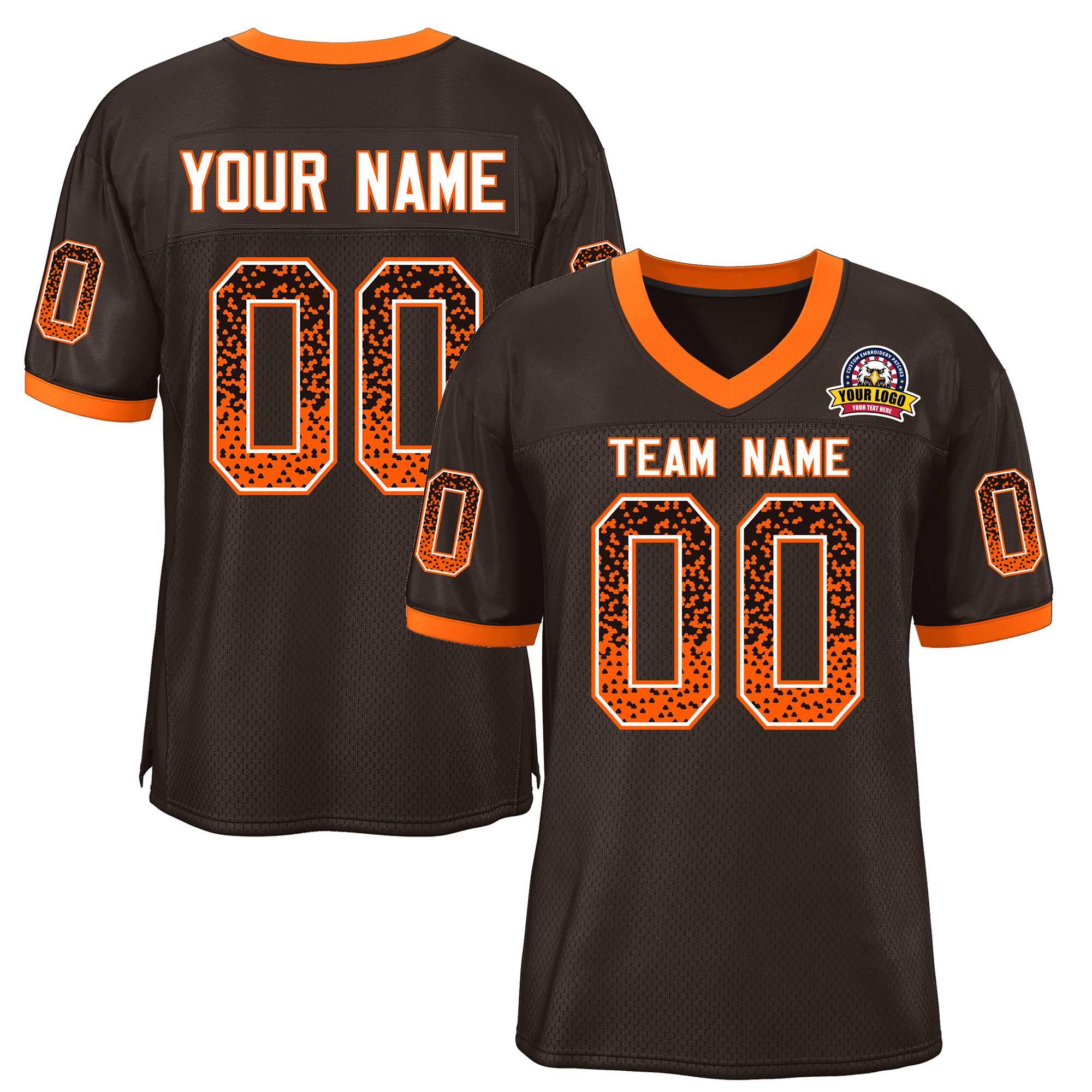 Custom Brown White-Orange Drift Fashion Mesh Authentic American Football Jersey| KXKSHOP