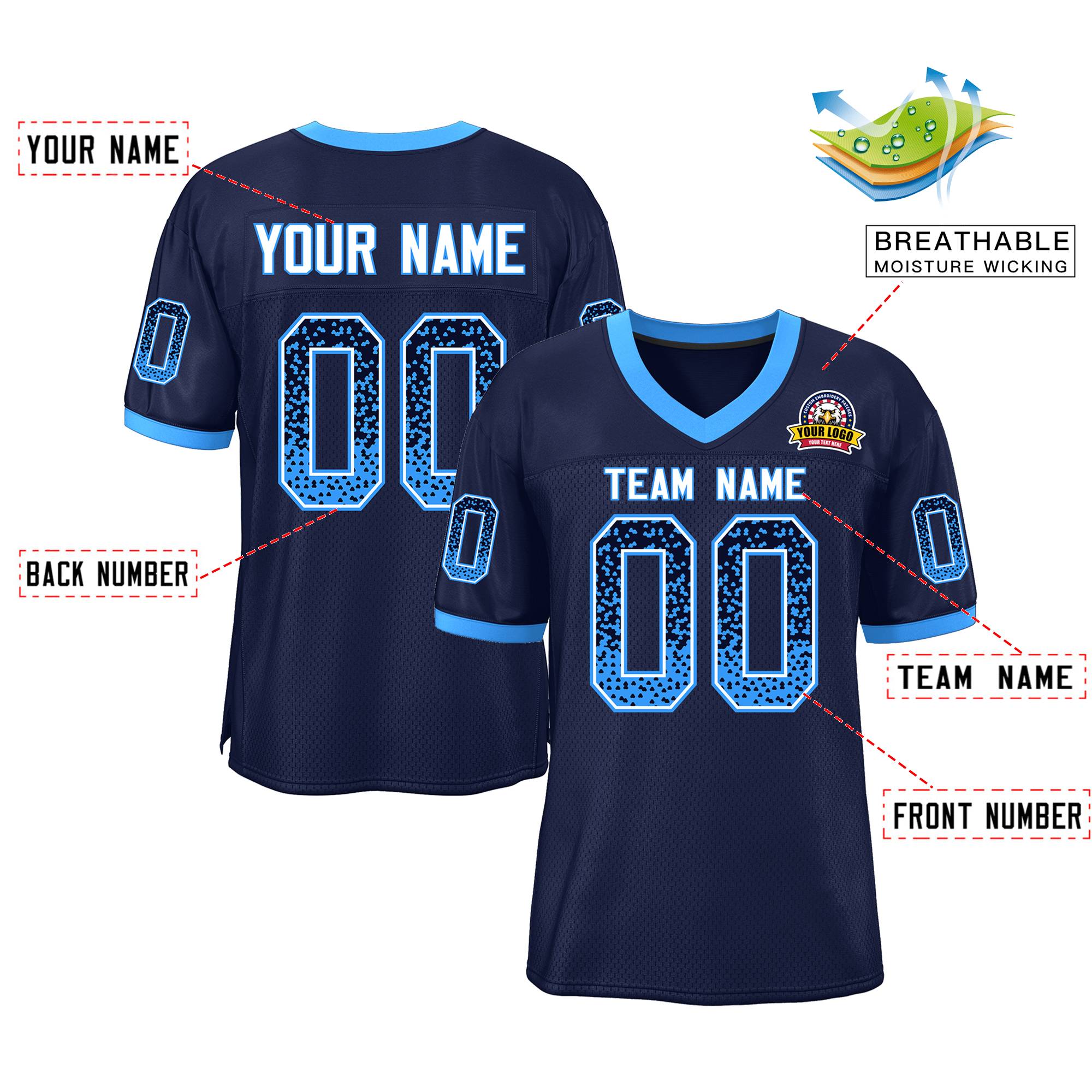 Custom Navy Blue White-Powder Blue Drift Fashion Mesh Authentic American Football Jersey| KXKSHOP