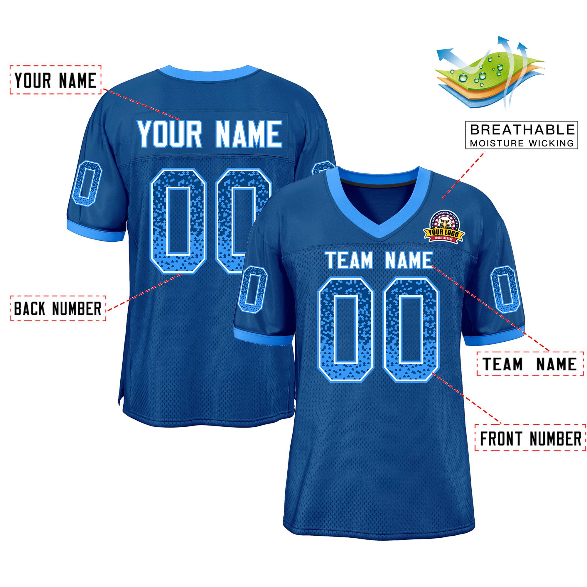 Custom Royal Powder Blue-White Drift Fashion Mesh Authentic American Football Jersey| KXKSHOP