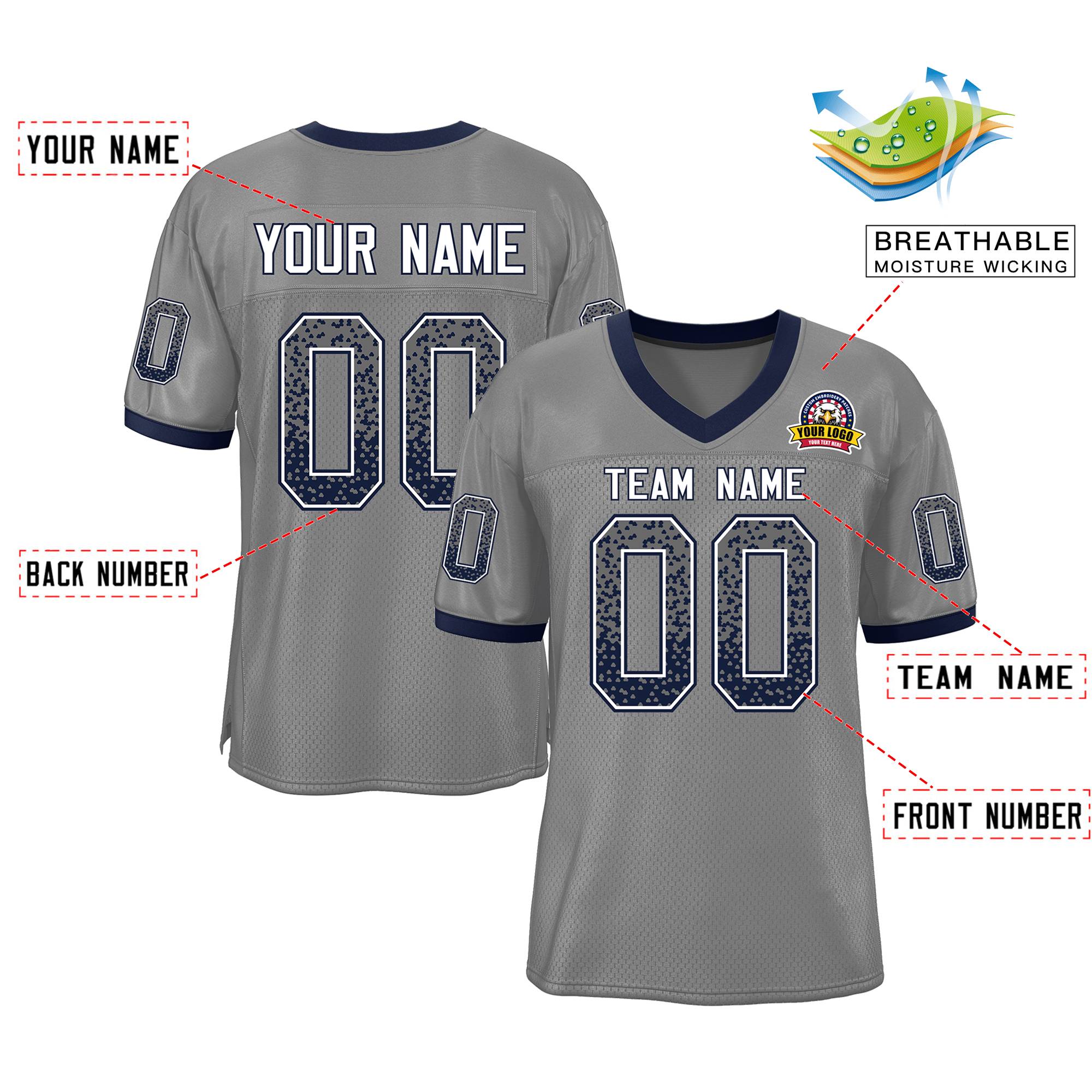 Custom Gray White-Navy Drift Fashion Mesh Authentic American Football Jersey| KXKSHOP
