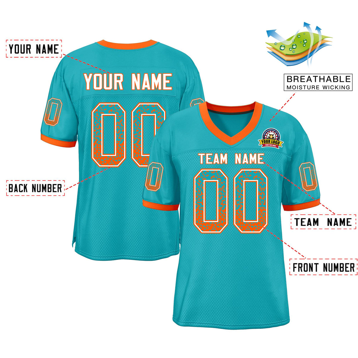 Custom Aqua White-Orange Drift Fashion Mesh Authentic American Football Jersey| KXKSHOP