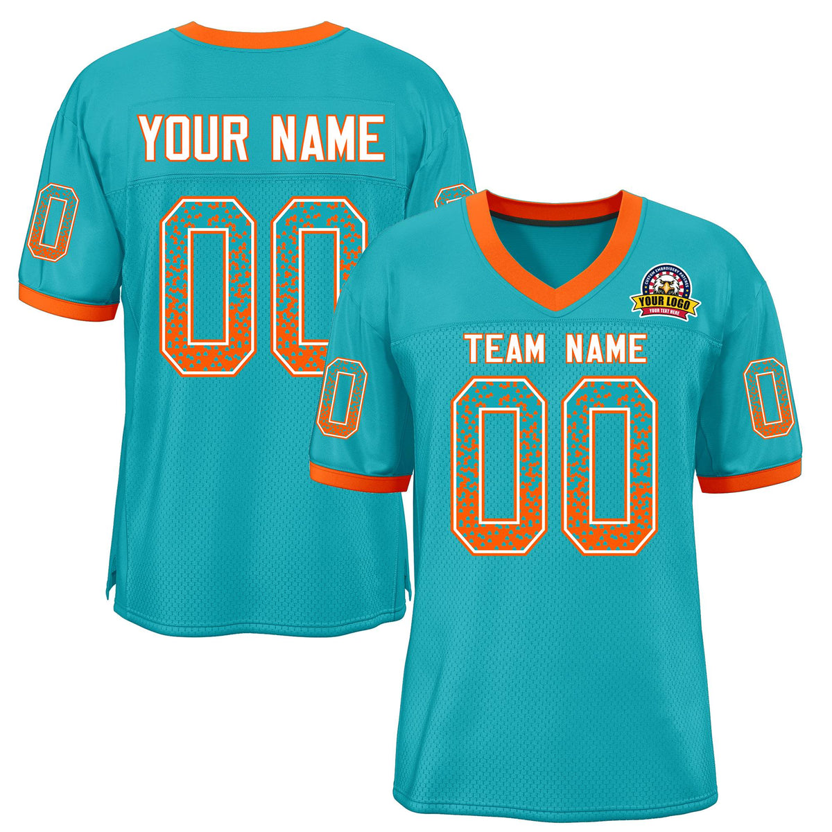 Custom Aqua White-Orange Drift Fashion Mesh Authentic American Football Jersey| KXKSHOP