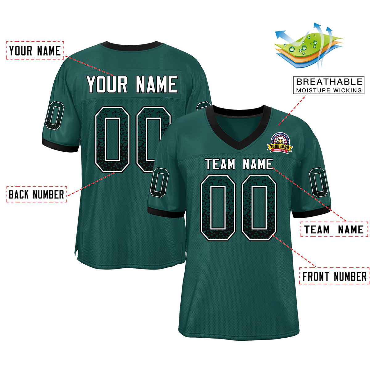 Custom Teal White-Brown Drift Fashion Mesh Authentic American Football Jersey| KXKSHOP