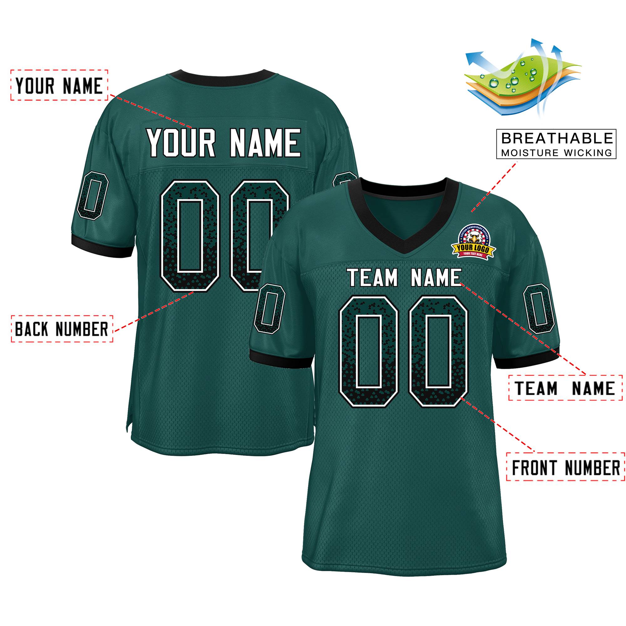 Custom Teal White-Brown Drift Fashion Mesh Authentic American Football Jersey| KXKSHOP