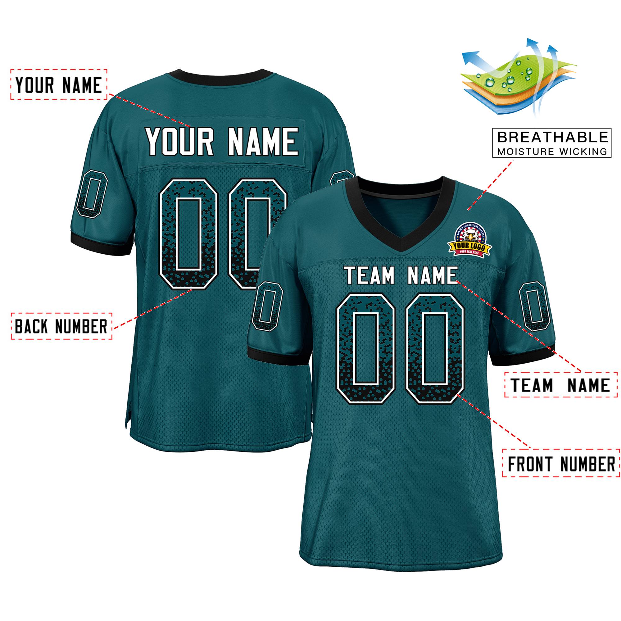 Custom Teal White-Black Drift Fashion Mesh Authentic American Football Jersey| KXKSHOP