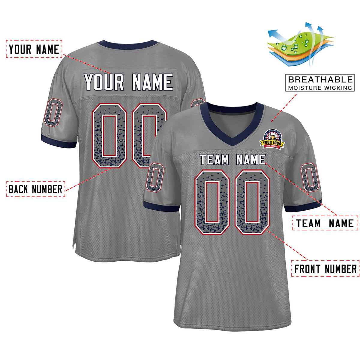 Custom Gray White-Navy Drift Fashion Mesh Authentic American Football Jersey| KXKSHOP