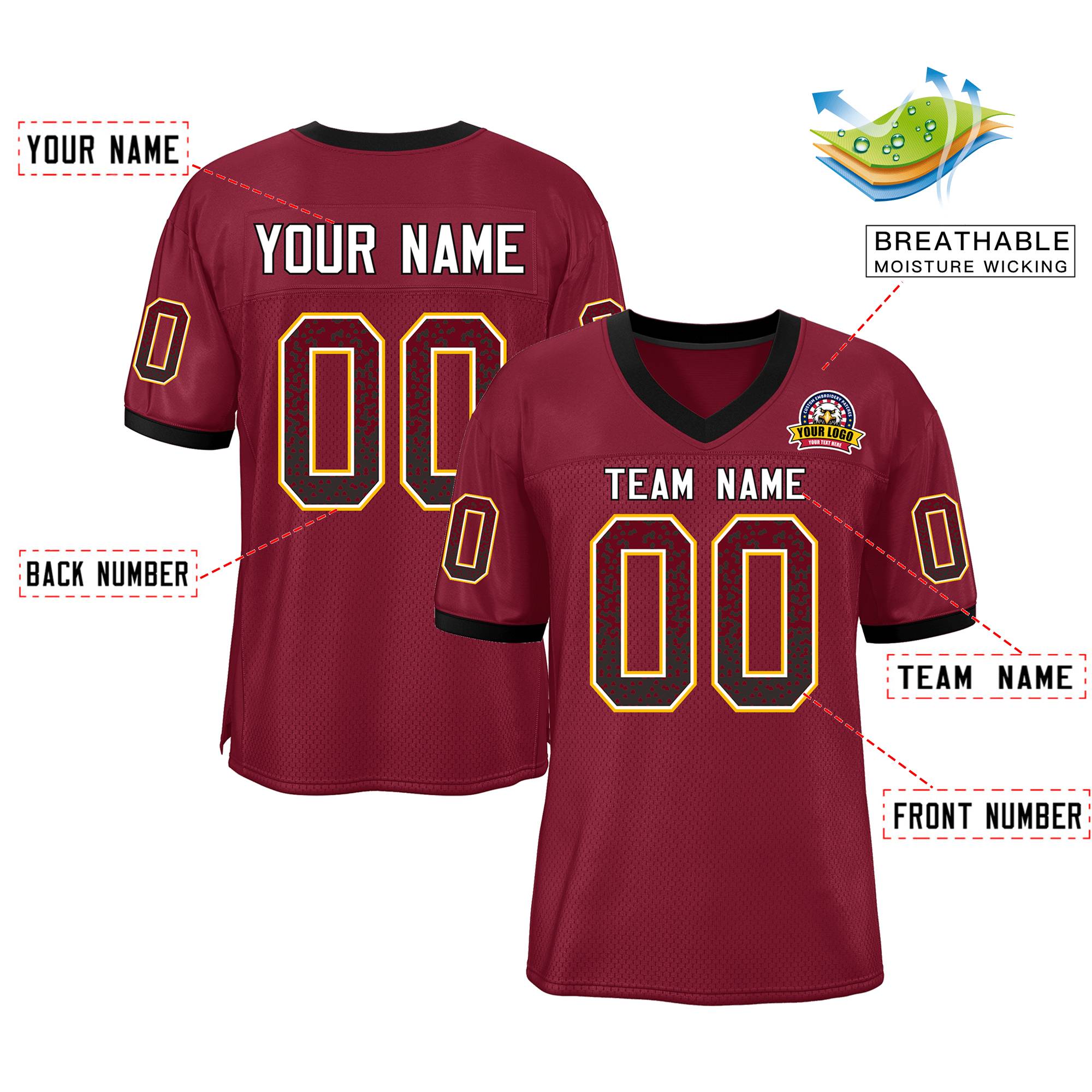 Custom Cardinal White-Gold Drift Fashion Mesh Authentic American Football Jersey| KXKSHOP