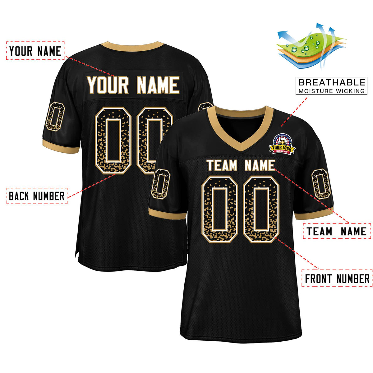 Custom Black White-Old Gold Drift Fashion Mesh Authentic American Football Jersey| KXKSHOP