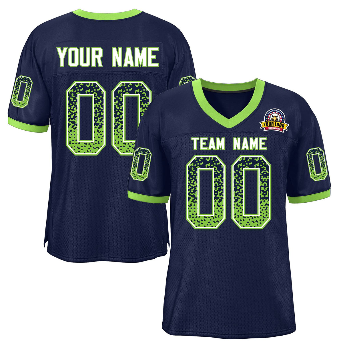 Custom Navy Neon Green-White Drift Fashion Mesh Authentic American Football Jersey| KXKSHOP
