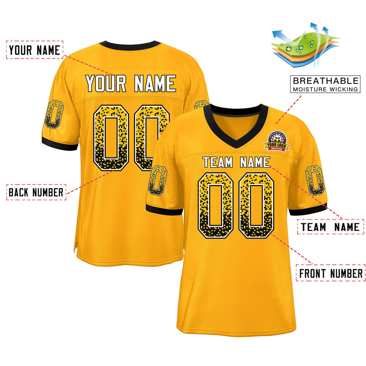 Custom Gold Black-White Drift Fashion Mesh Authentic American Football Jersey| KXKSHOP
