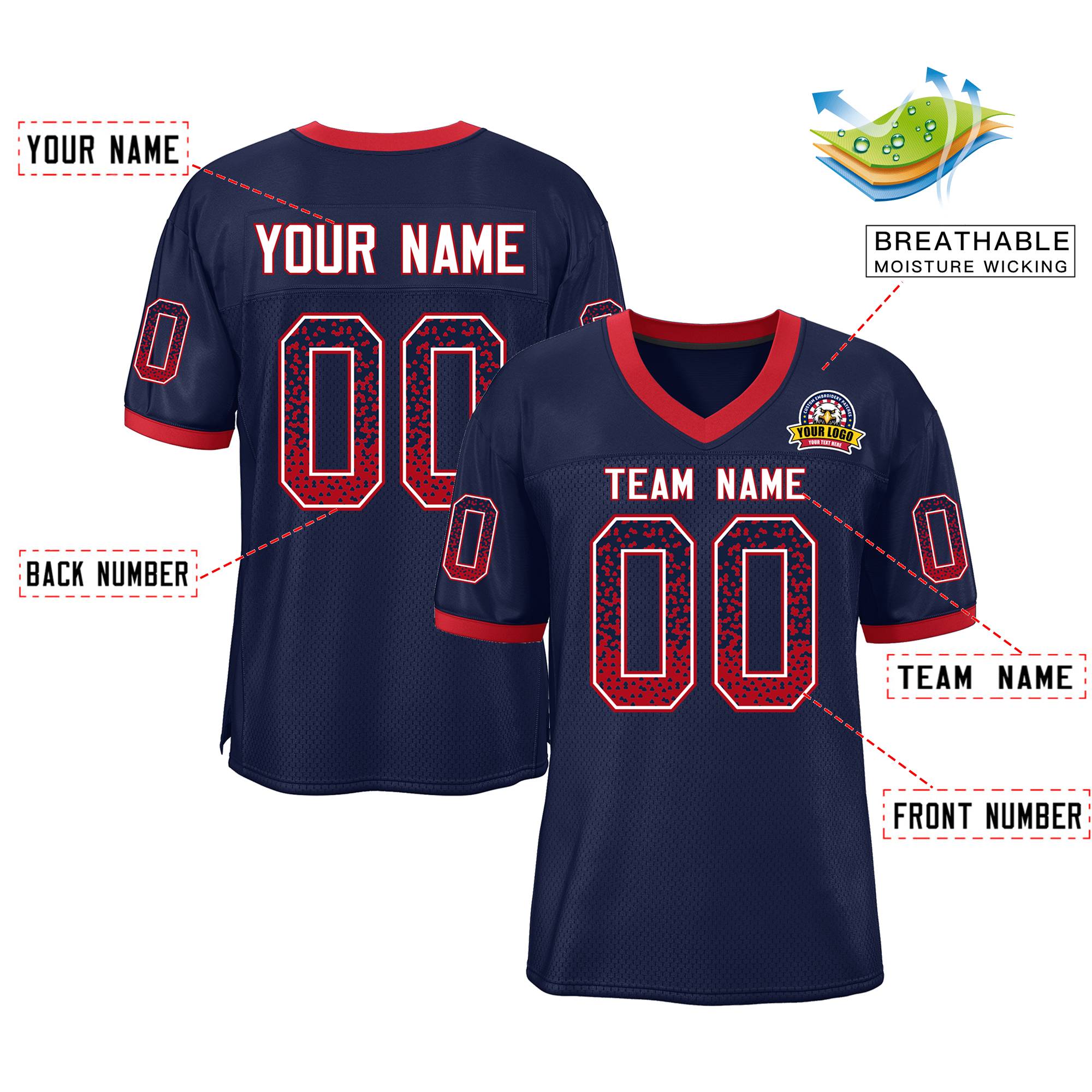 Custom Navy Red-White Drift Fashion Mesh Authentic American Football Jersey| KXKSHOP