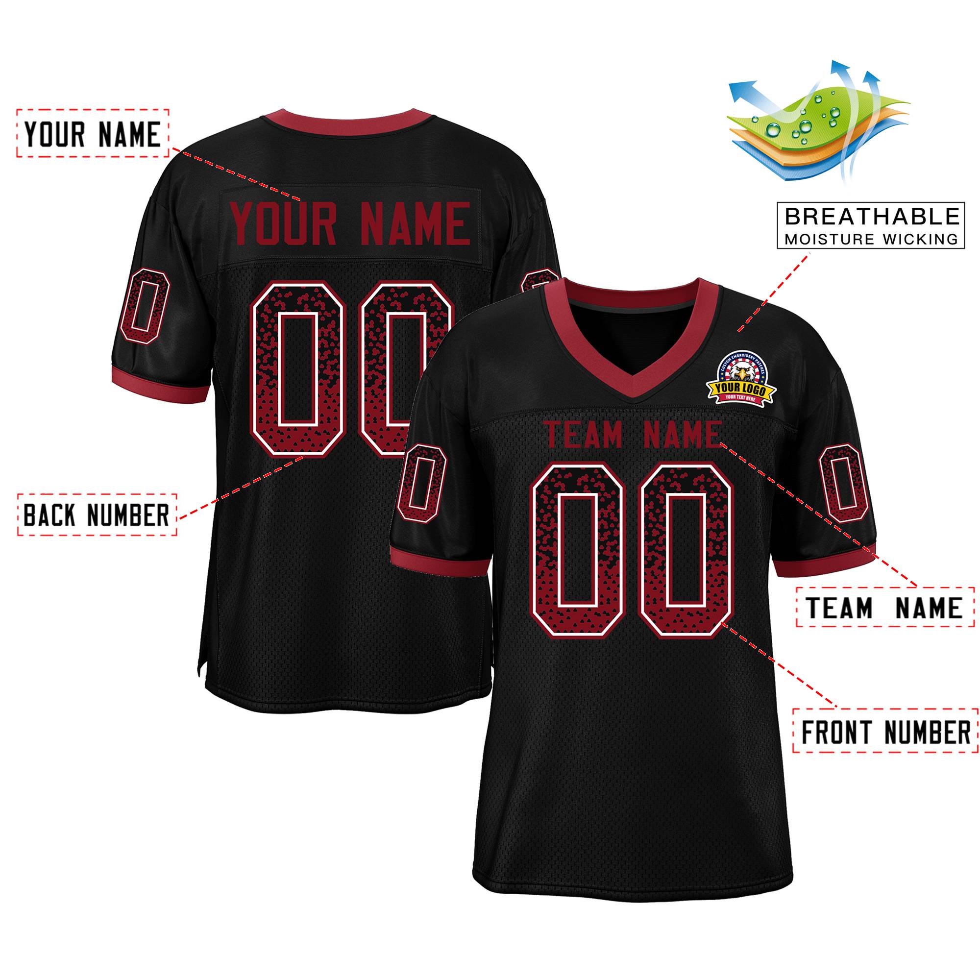 Custom Black Black-Cardinal Drift Fashion Mesh Authentic American Football Jersey| KXKSHOP