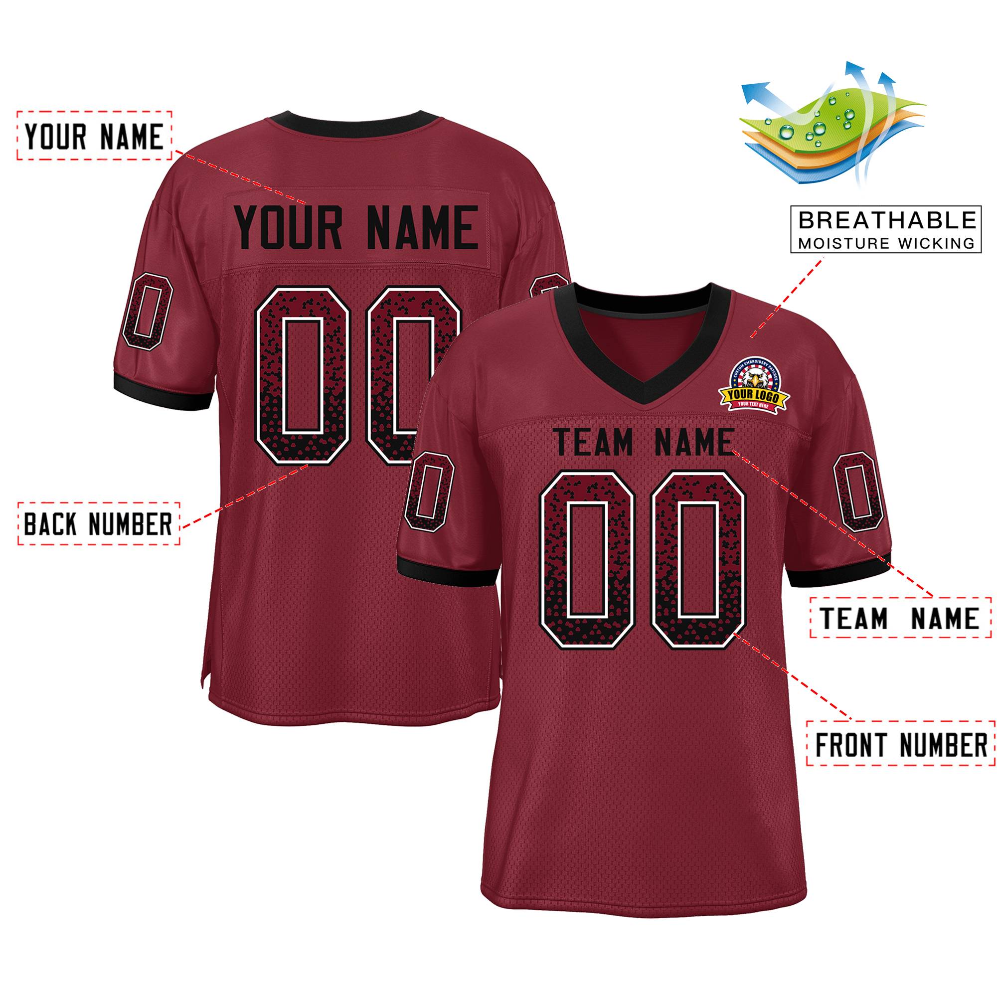 Custom Cardinal Black-White Drift Fashion Mesh Authentic American Football Jersey| KXKSHOP