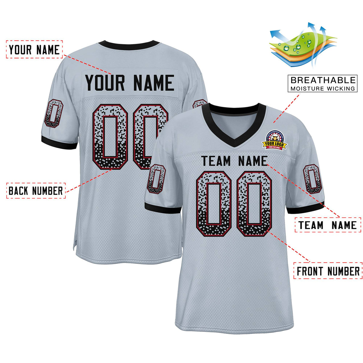 Custom Silver Black-Scarlet Drift Fashion Mesh Authentic American Football Jersey| KXKSHOP