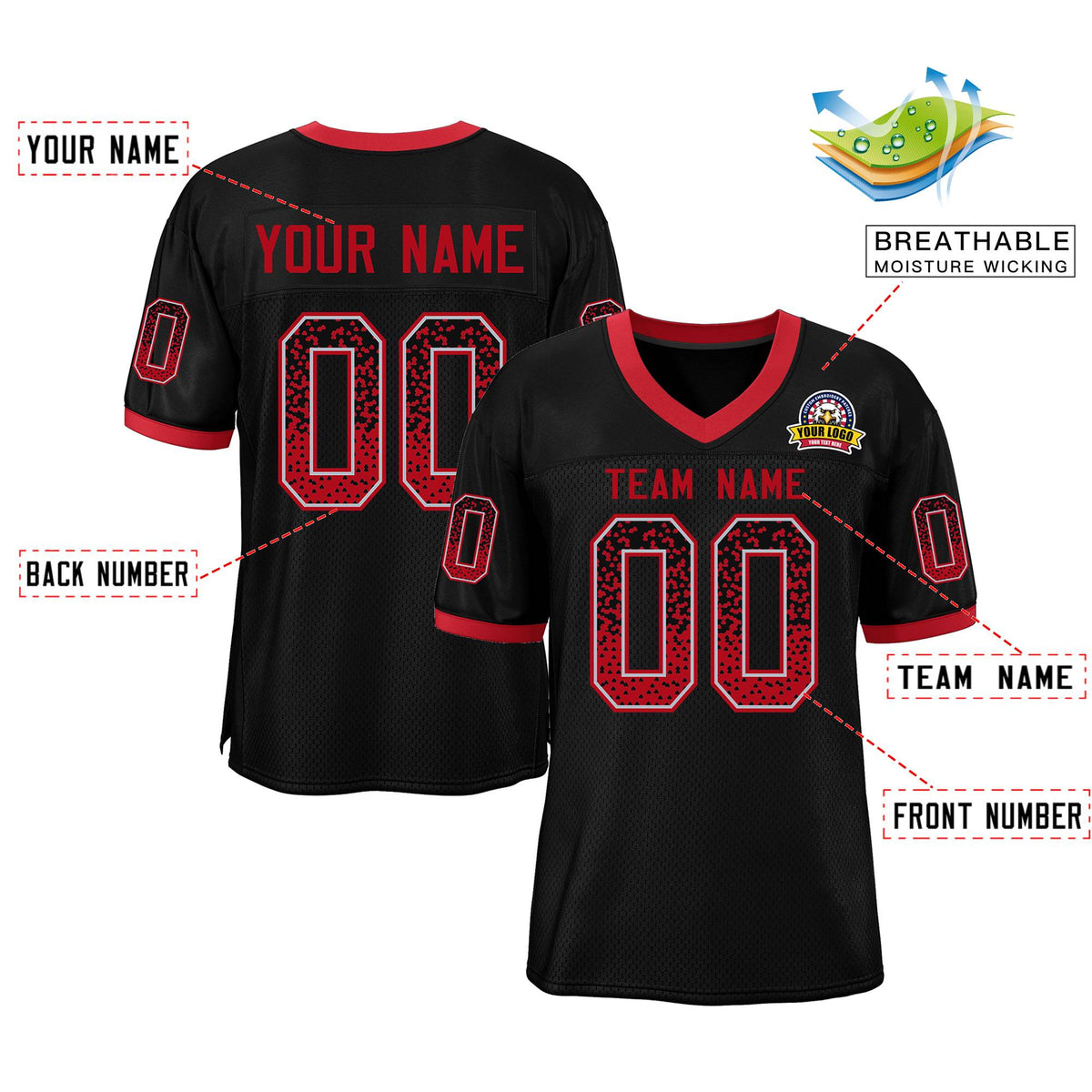 Custom Black Scarlet-White Drift Fashion Mesh Authentic American Football Jersey| KXKSHOP