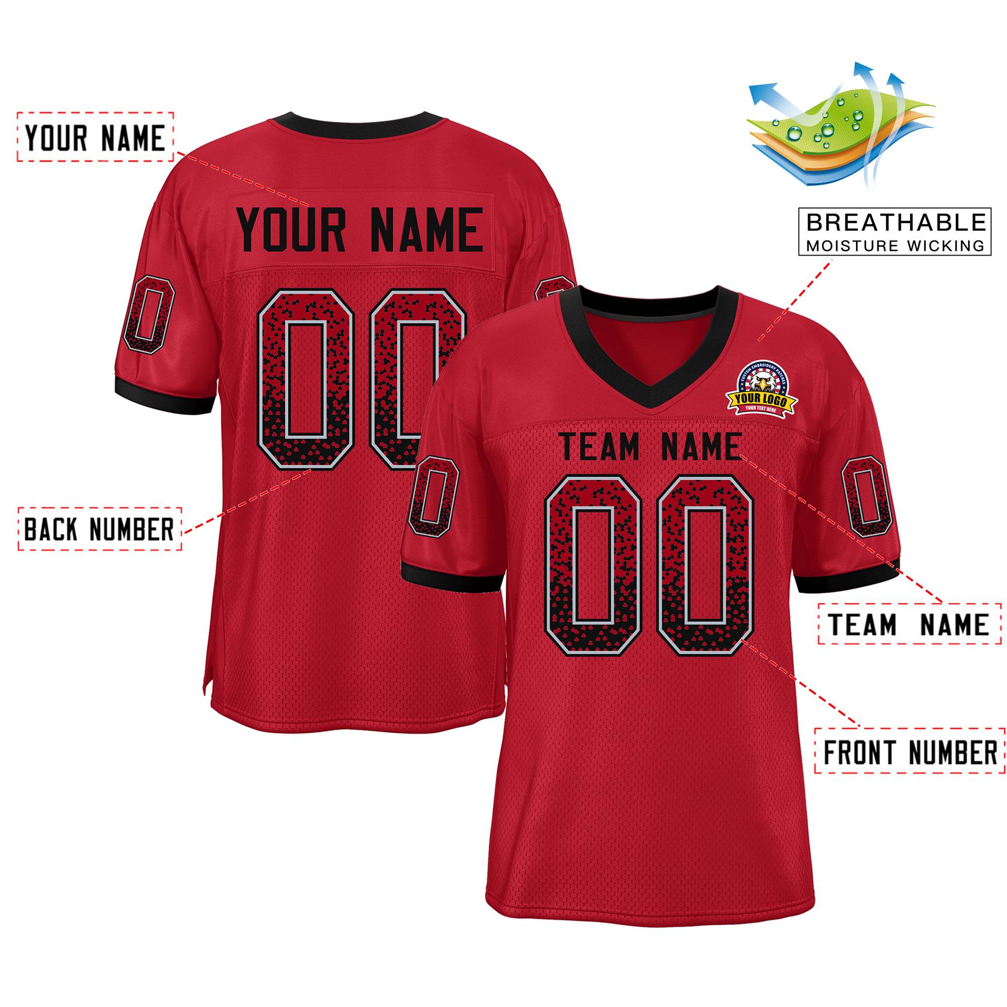 Custom Scarlet Black-White Drift Fashion Mesh Authentic American Football Jersey| KXKSHOP