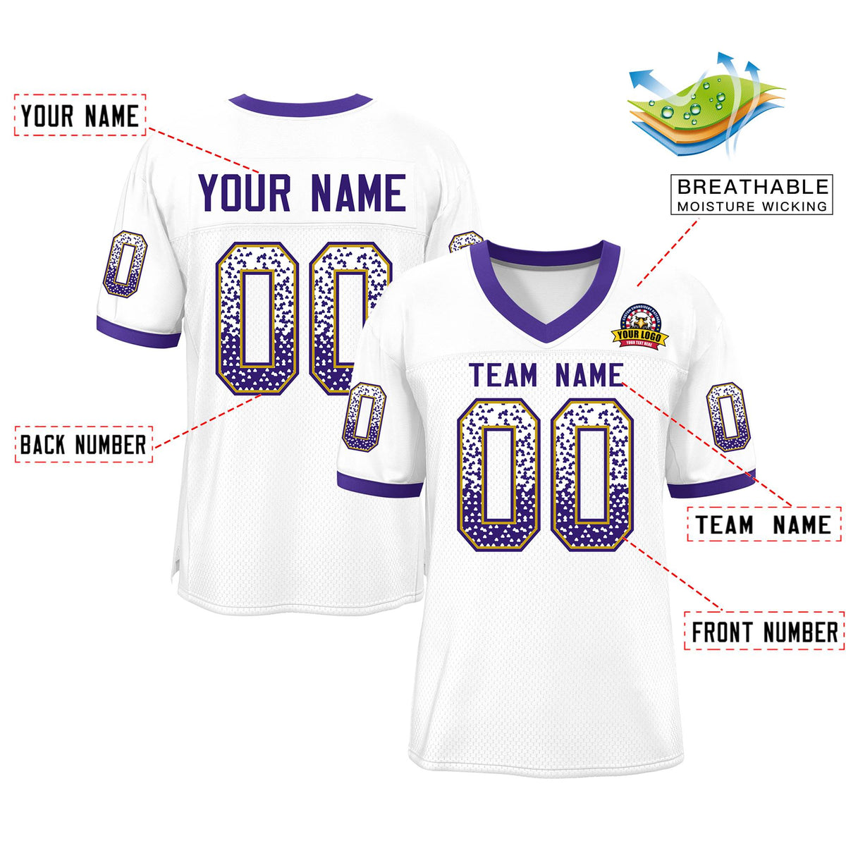 Custom White Purple-Old Gold Drift Fashion Mesh Authentic American Football Jersey| KXKSHOP