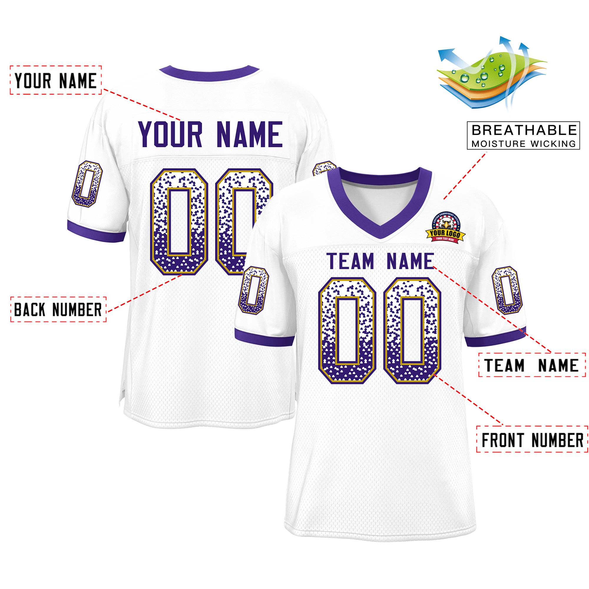 Custom White Purple-Old Gold Drift Fashion Mesh Authentic American Football Jersey| KXKSHOP