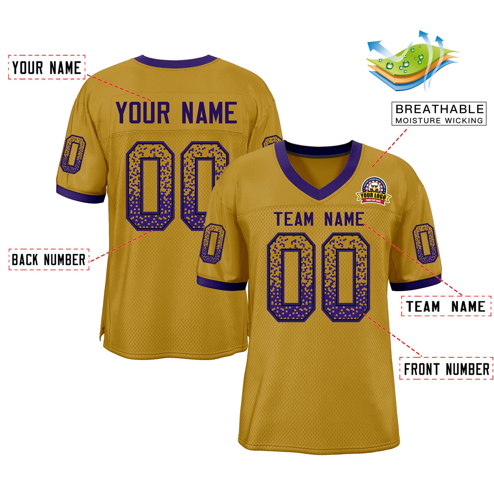 Custom Old Gold Purple-Black Drift Fashion Mesh Authentic American Football Jersey| KXKSHOP