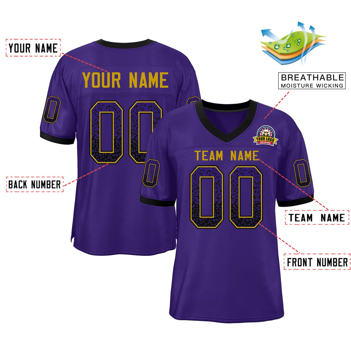 Custom Purple Gold-Black Drift Fashion Mesh Authentic American Football Jersey| KXKSHOP