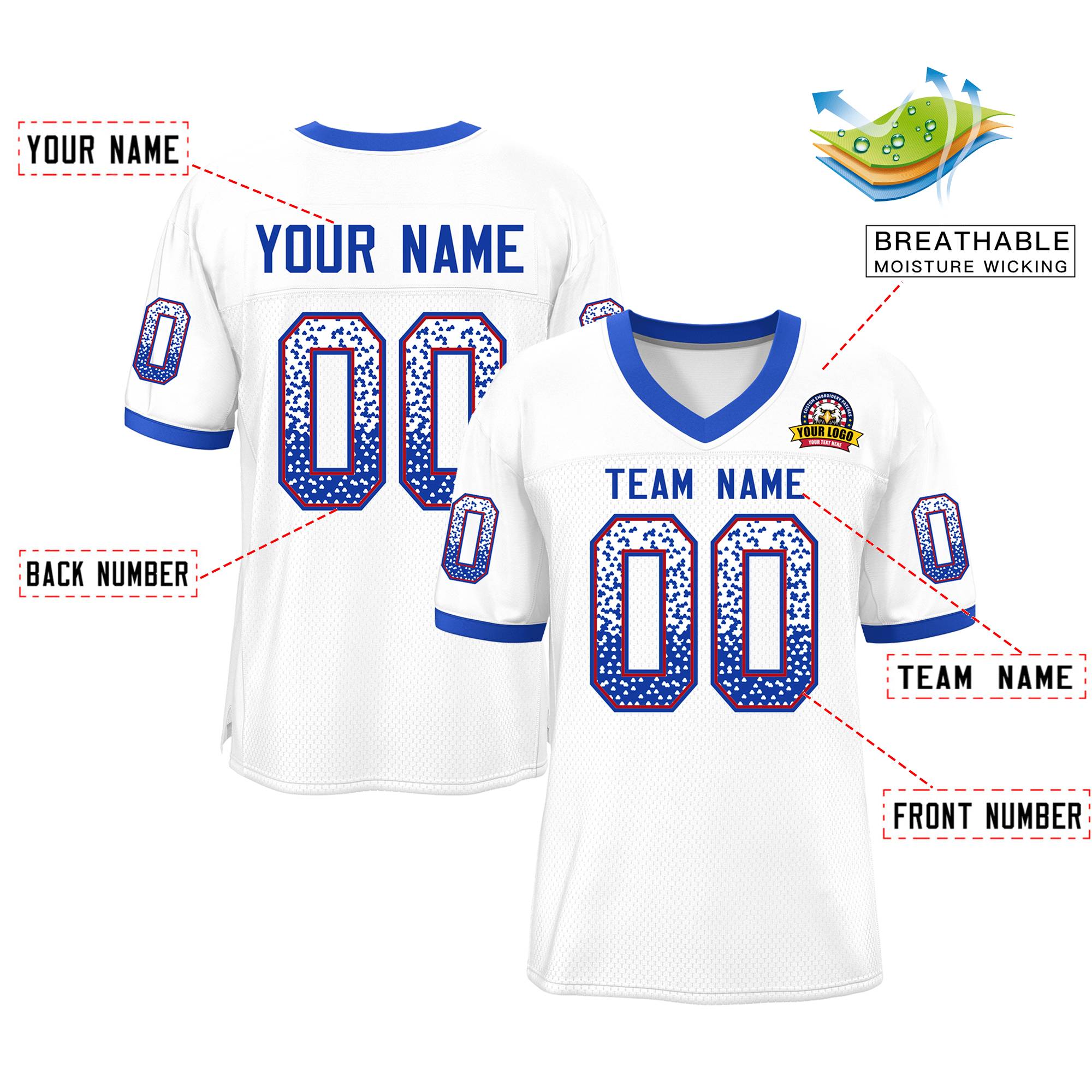 Custom White Royal-Scarlet Drift Fashion Mesh Authentic American Football Jersey| KXKSHOP