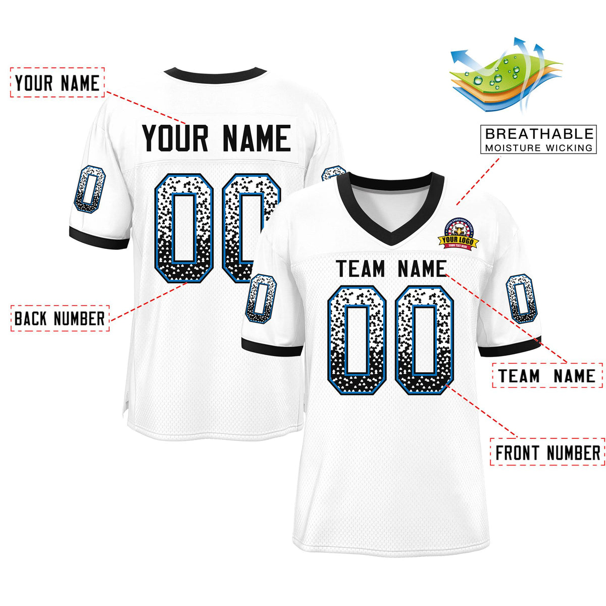 Custom White Black-Panther Blue Drift Fashion Mesh Authentic American Football Jersey| KXKSHOP