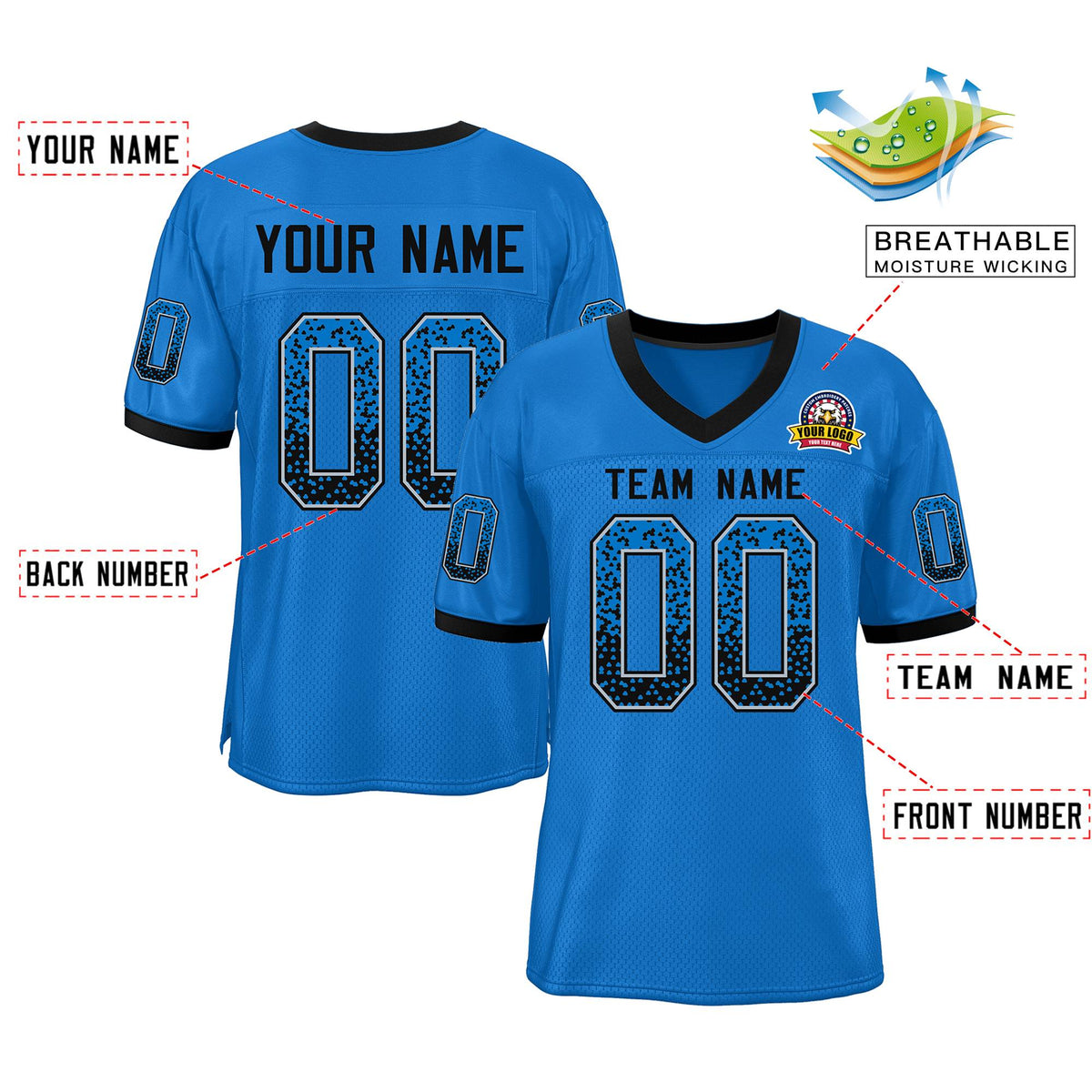 Custom Panther Blue Black-White Drift Fashion Mesh Authentic American Football Jersey| KXKSHOP