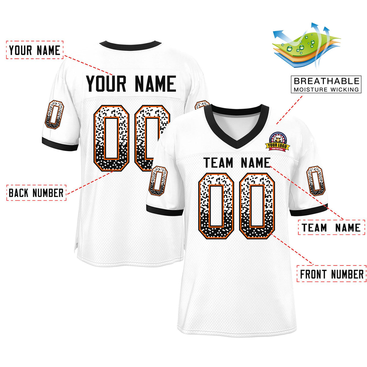 Custom White Black-Orange Drift Fashion Mesh Authentic American Football Jersey| KXKSHOP